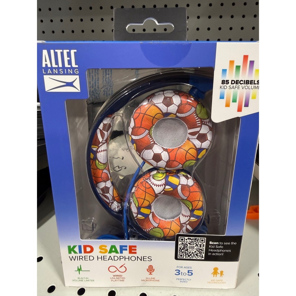 Altec Lansing Kid Safe Wired Headphones Sports Print Blue MZX100-SPRT-STK-6 New